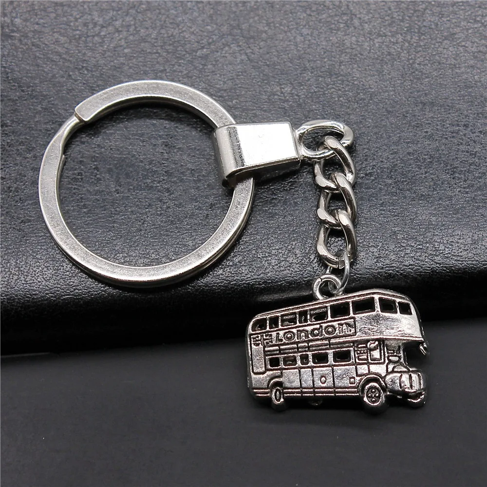 Dropshipping Souvenirs Gift Men Keychain 2 Colors 25x20mm London Bus Pendant Keyring