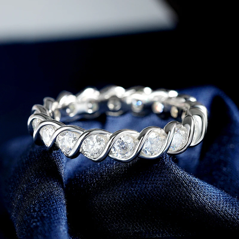 3mm Full Moissanite Eternity Band Plated 18K White Gold D VVS1 Lab Diamond 925 Sterling Silver Waterproof Wedding Ring for Women