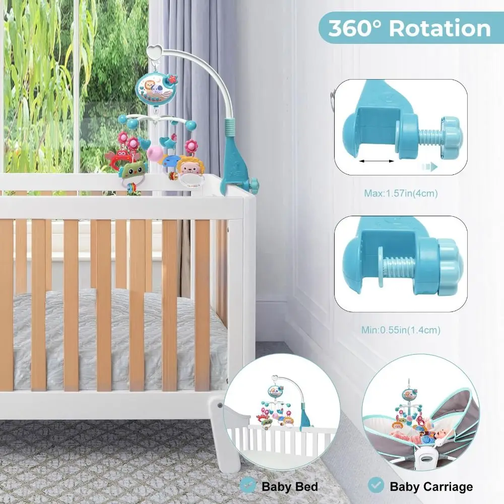 Material Safety Music Baby Crib Projection Rattle Lights Hanging Crib Mobile Calming Portable Baby Mobile 0-1 Year