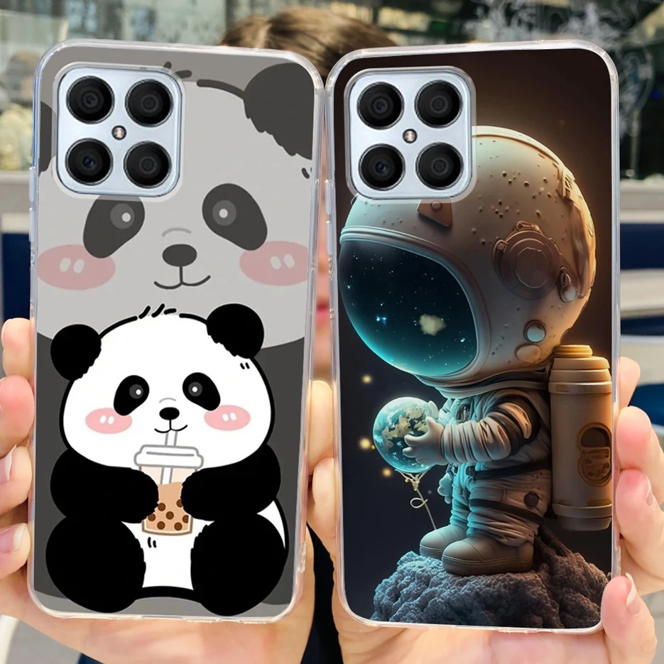 For Honor X8 Case Cute Panda Flowers Painted Cover Clear Silicone Phone Case For Honor X8 X 8 HonorX8 TFY-LX1 TFY-LX2 Soft Funda