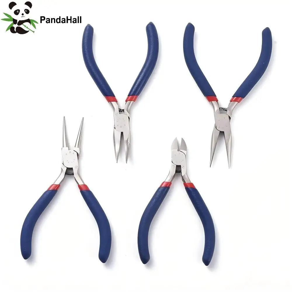 Pandahall Jewelry Pliers Sets Carbon-Hardened Steel Side Cutting Round/Bent/Long Chain Nose Pliers DIY Making Jewelry Tools
