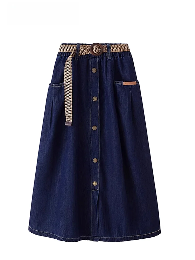 

plus Size A-Line Denim Skirt for Pear Shaped Women Spring Season Versatile Slimming Umbrella Skirt Commute Korean Style