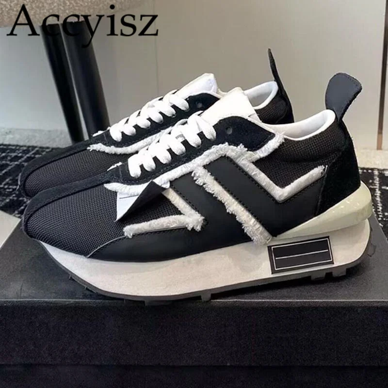 

2024 New Spring Autumn Flat Thick Sole daddy Shoes Mixed Color Increase Breathable Sneakers Comfort Lace Up Casual Shoes Unisex