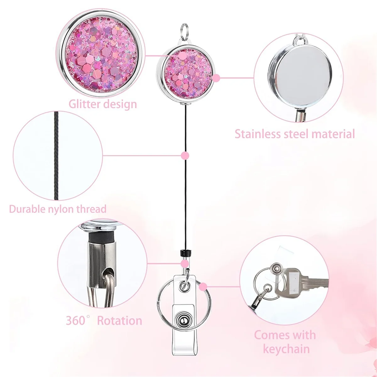 Confezione da 3 cordini da donna per badge identificativi con porta badge identificativo da 6 pezzi per cordini da crociera da donna in acciaio inossidabile Glitter-AB09