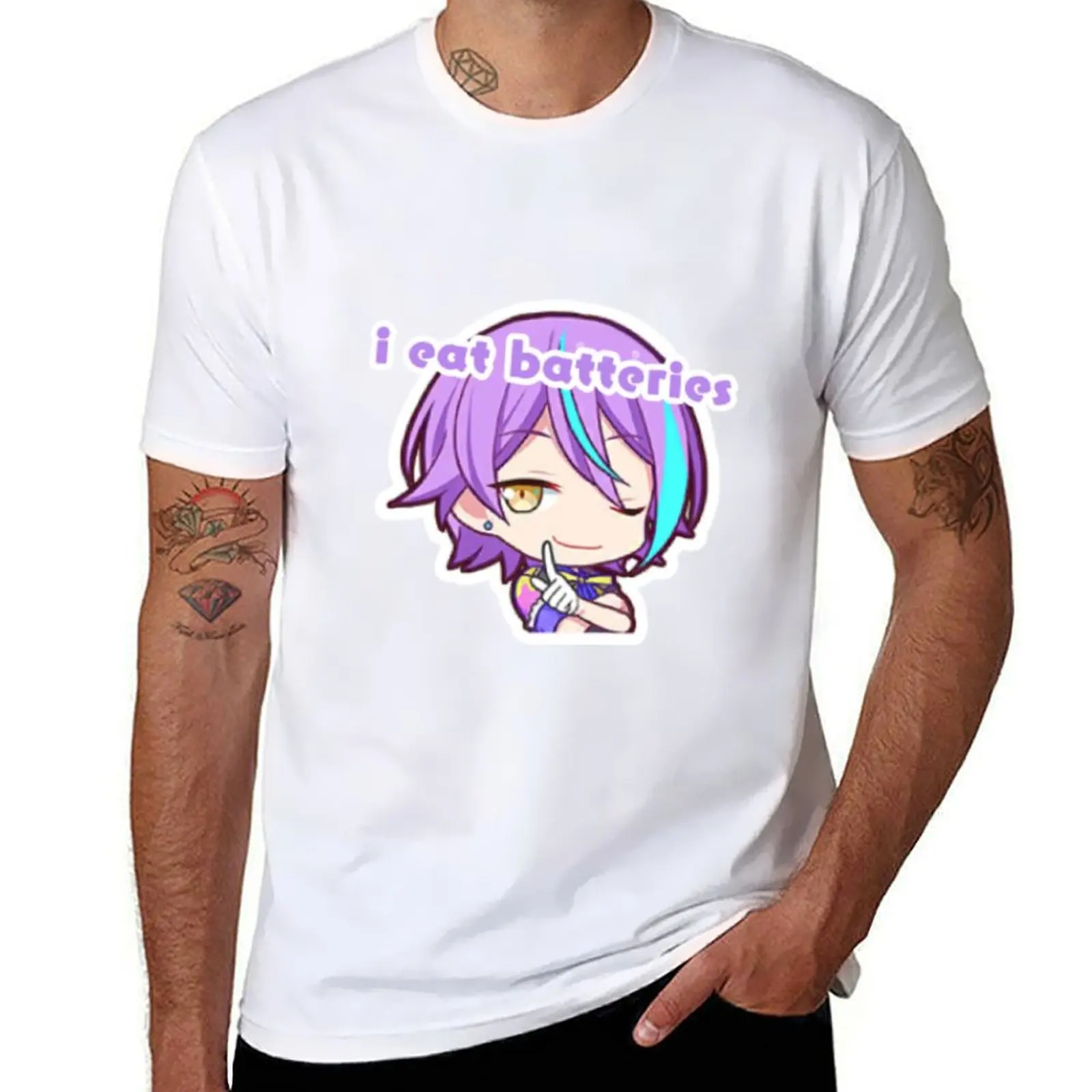 

i cotton tshirt kamishiro t T-Shirt sekai project shirts meme eat man 100% batteries rui funny
