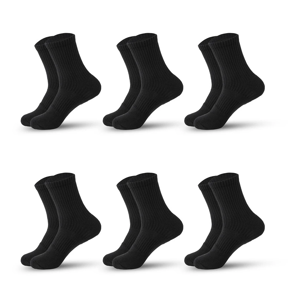 

Men's Long Socks Solid Colors White Black Grey Cotton Moisture-wicking Odor-resistant Thick 6 Pairs Sports Running Cycling