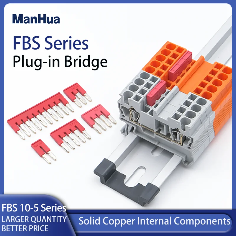ManHua 10Pcs FBS 10-5 Jumpers 2/3/4/5/10 Seat PT ST 2.5 FBS2-5/FBS3-5/FBS4-5 DIN Rail Terminal Block Accessories Plug-In Bridge