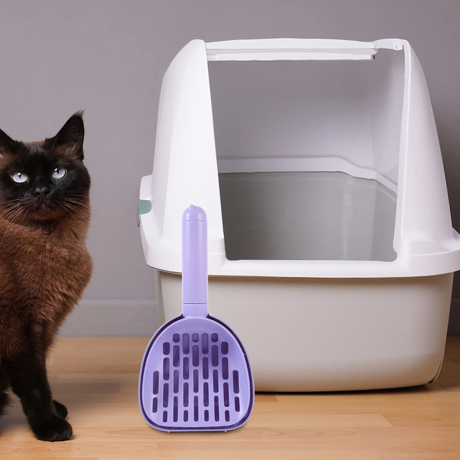 

1Set Cat Litter Shovel Ergonomic Scoop Large Capacity Smooth Edge Safe Handheld Cat Litter Cleaning Tools Portable with Holder