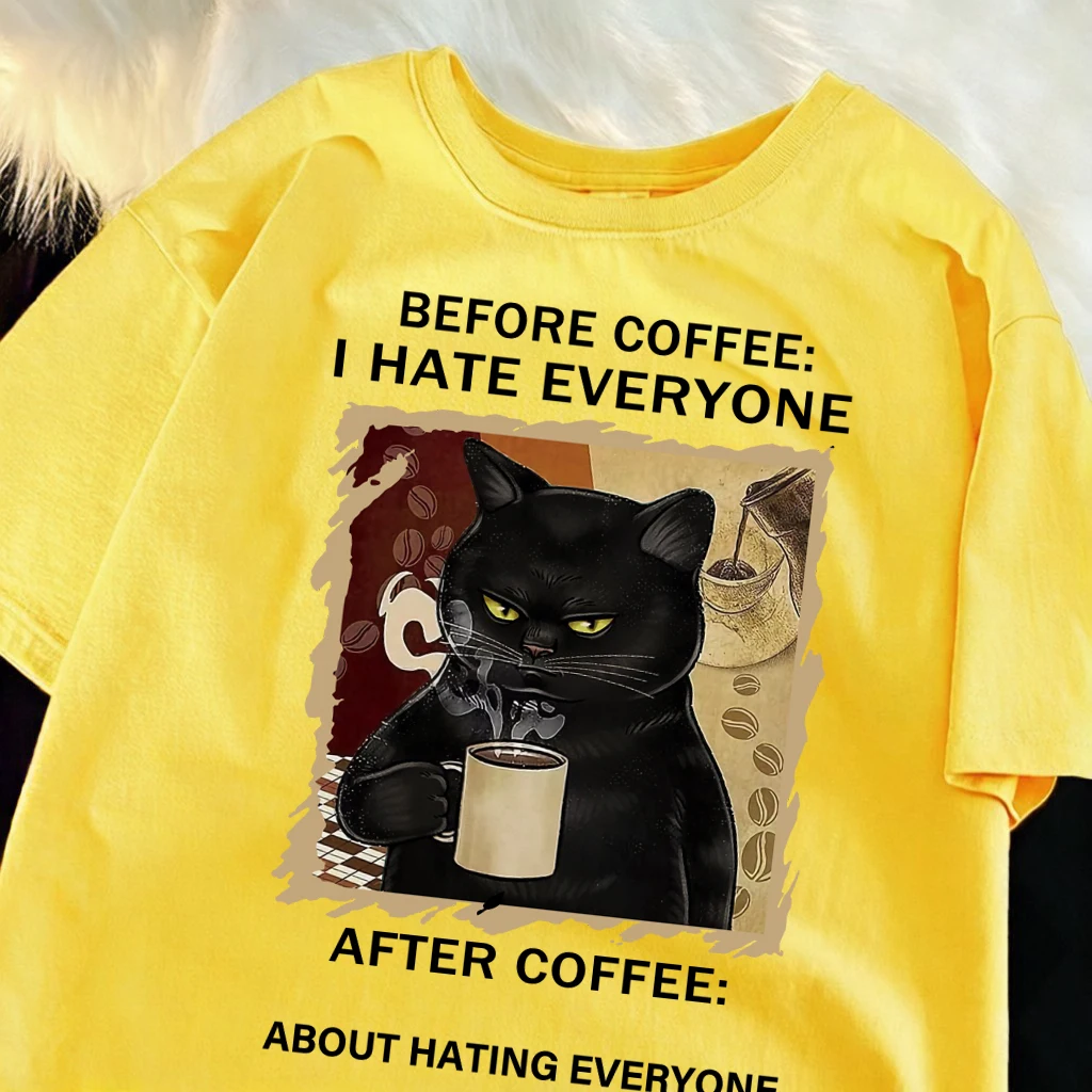 Coffee Cats Love To Drink Coffee Men Retro T Shirt O-Neck Summer Fashion Tee Casual Loose Clothing Unisex Cotton Sportswear