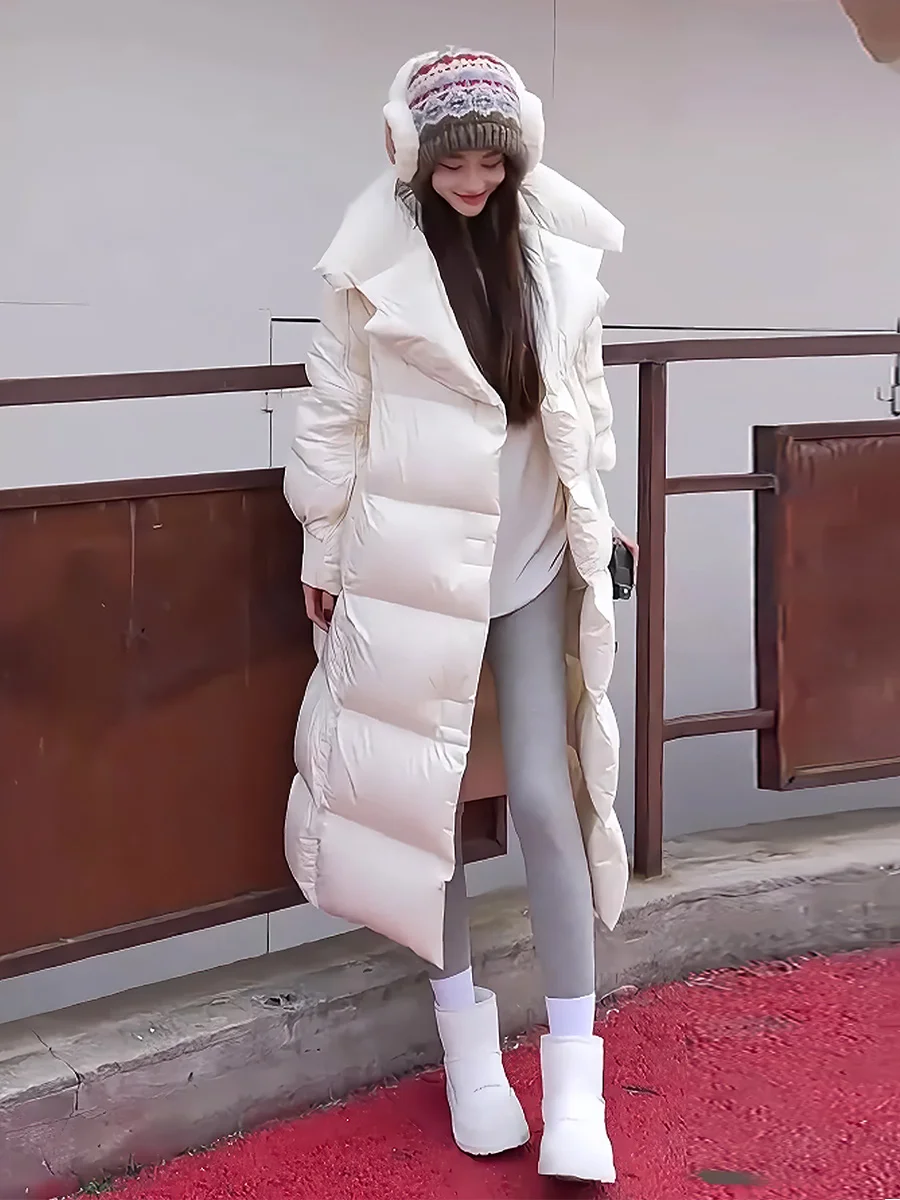 Thiened cálido largo blanco Du down Jaet invierno nueva Faion abrigo por encima de la rodilla mujeres de moda cuello grande viaje Sle prendas de vestir exteriores