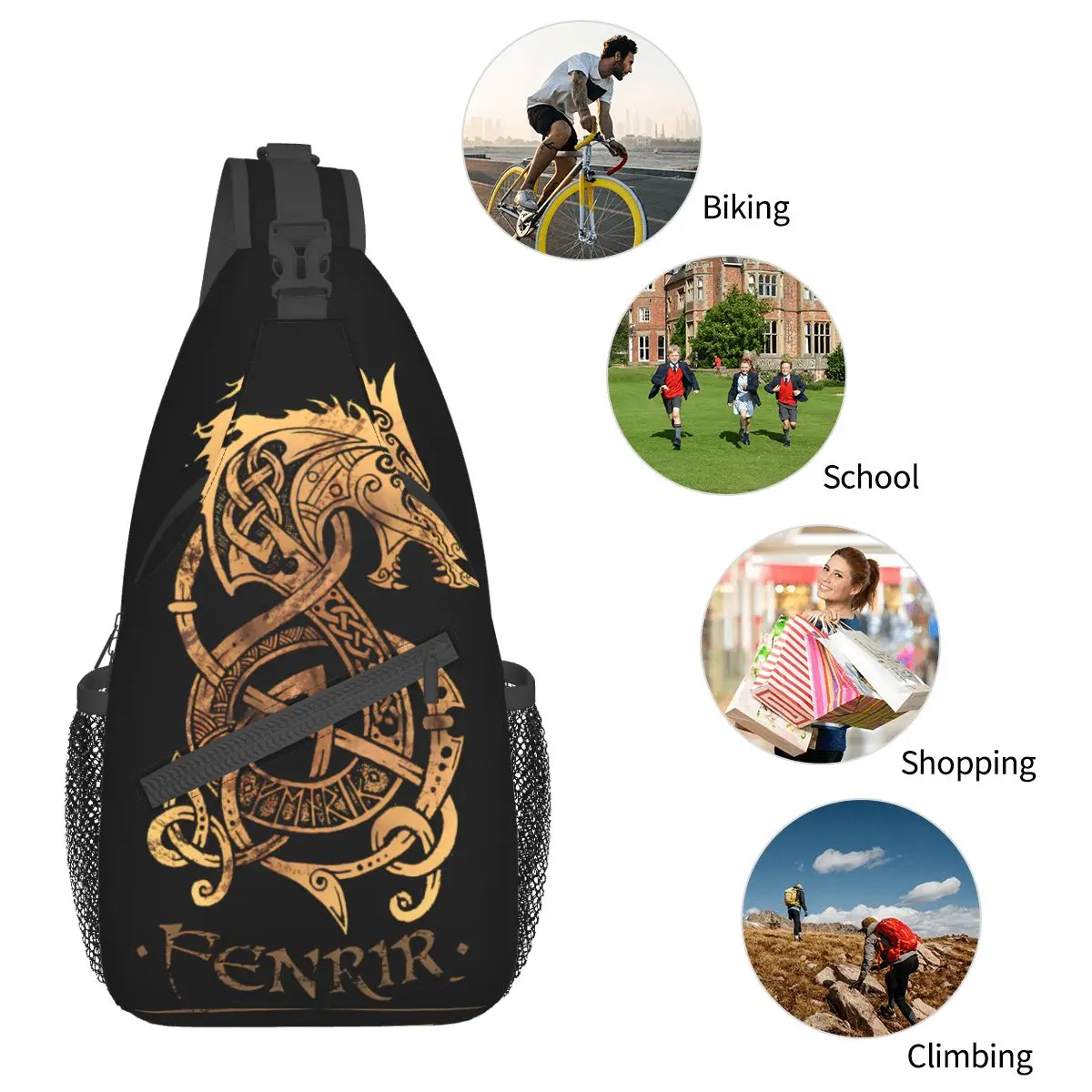 Fenrir The Nordic Monster Wolf Classic Crossbody Chest Bags Pockets Travel Pack Messenger Sports Teens Shoulder Bag Unisex