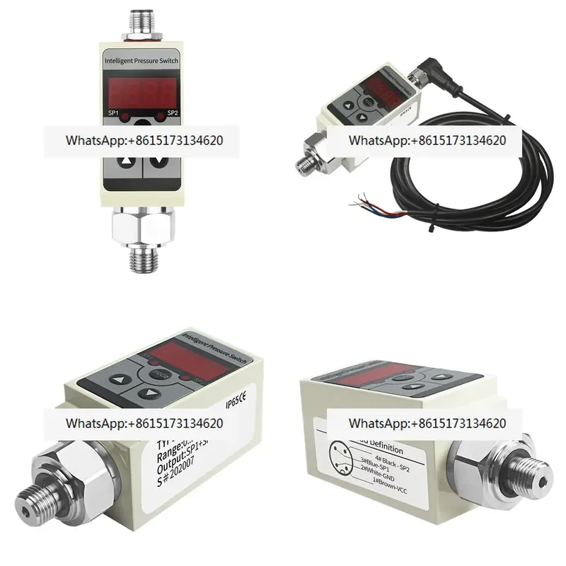 This intelligent pressure switch features a clear LCD display for precise monitoring and control. It supports both PNP and