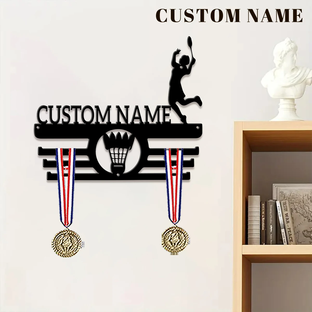 Custom Badminton Player Metal Medal Display Rack, Valentines Gift, for Room Decor, Suitable for Basketball, Football Exercise