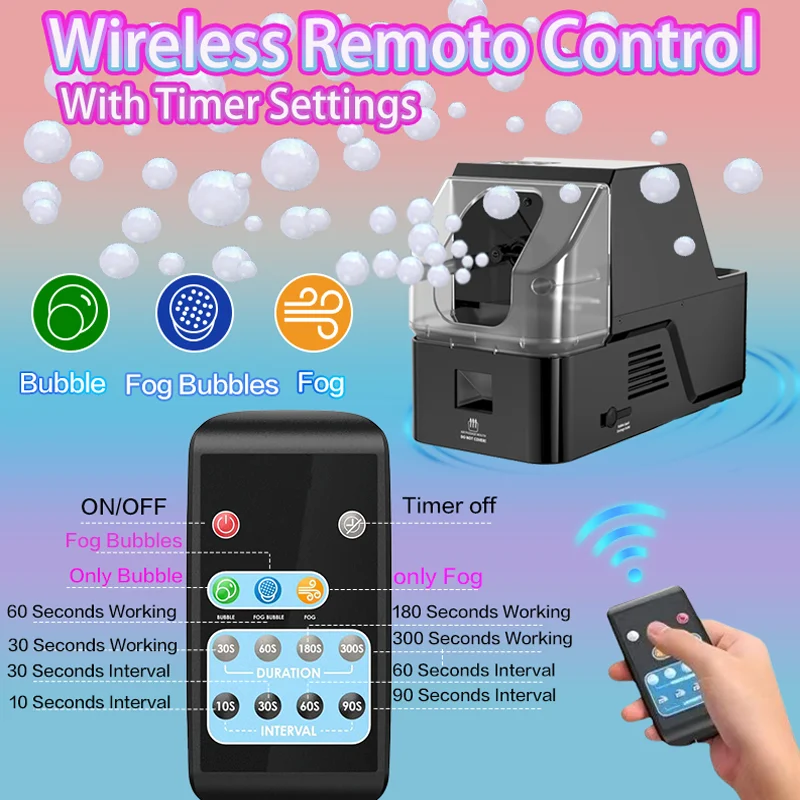 무선 리모컨이 있는 안개 거품 기계, 결혼식 무대 파티 생일 선물 장난감을 위한 안개 거품, 거품, 안개 만들기