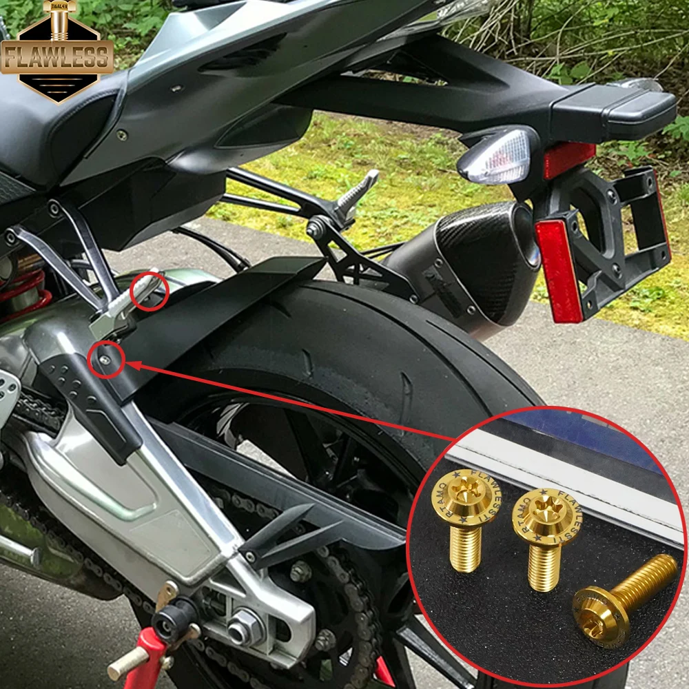 FLAWLESSTI Gr5 Titanium Bolt Footrest Rear Wheel Cover Side Cover Bolt Swingarm Rear Axle Sprocket NutFor S1000RR 2013