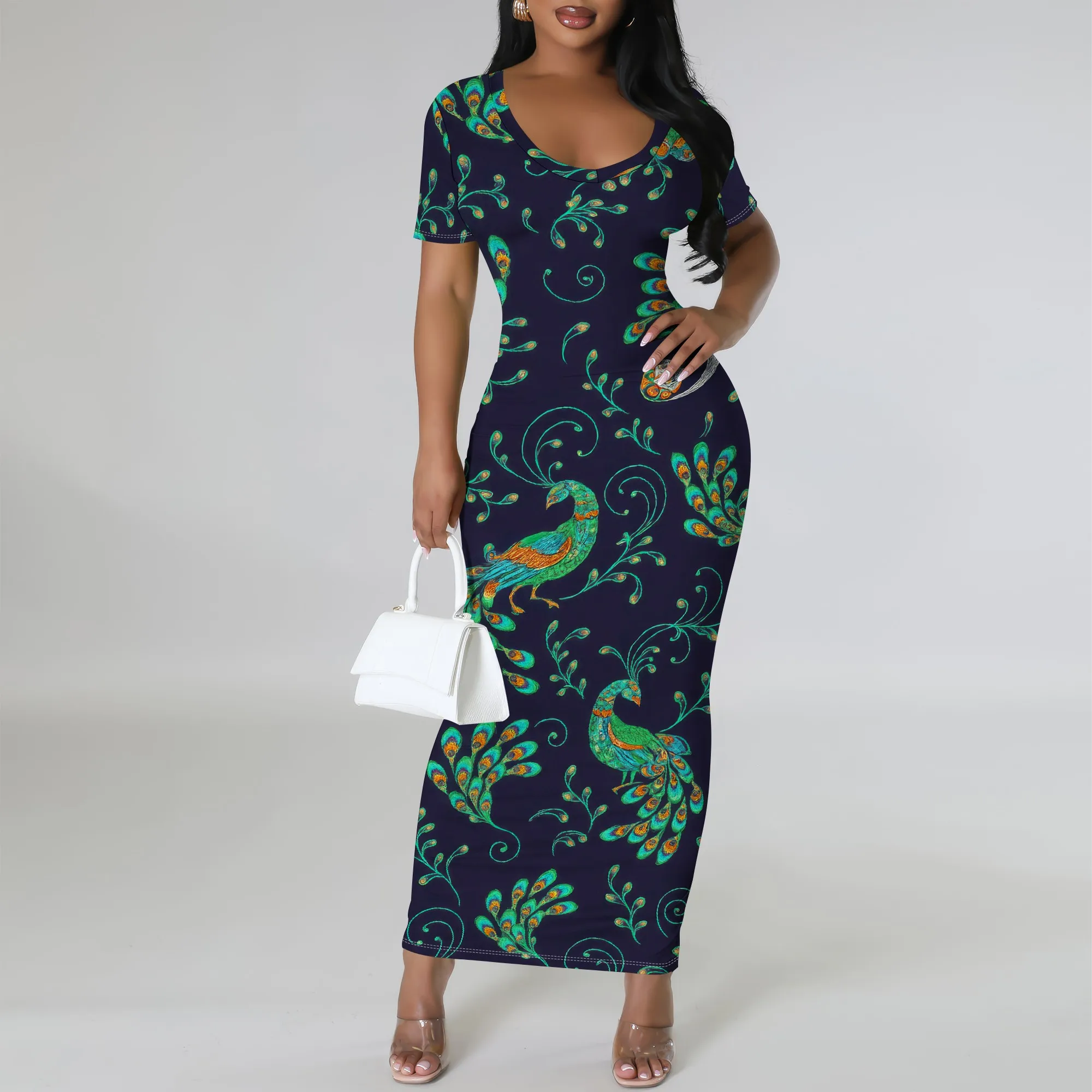 Mini abiti aderenti sexy da donna Abito longuette con stampa floreale da lavoro Maglietta casual Manica corta Vestito estivo Abiti da vacanza al mare