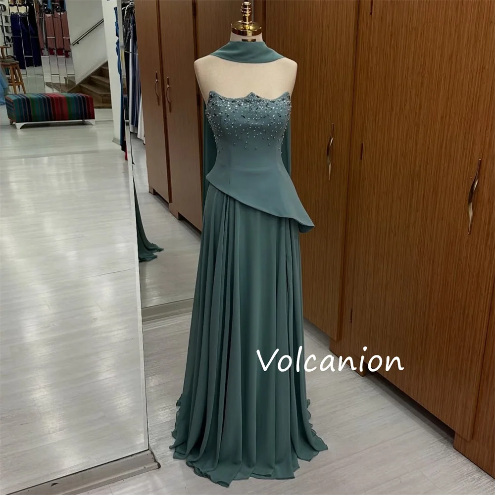 Personalizado de alta qualidade chiffon plissado lantejoulas a linha sem alças vestidos longos sob medida ocasião celebridade elegante pastrol