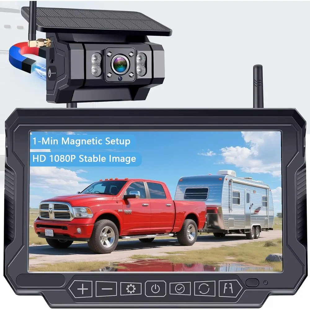 HD 1080P Magnetic Wireless Backup Camera for RV - 1-Min Easy Install for RV Trailer, Stays Secure on Bumpy Driving - 7'' Monitor