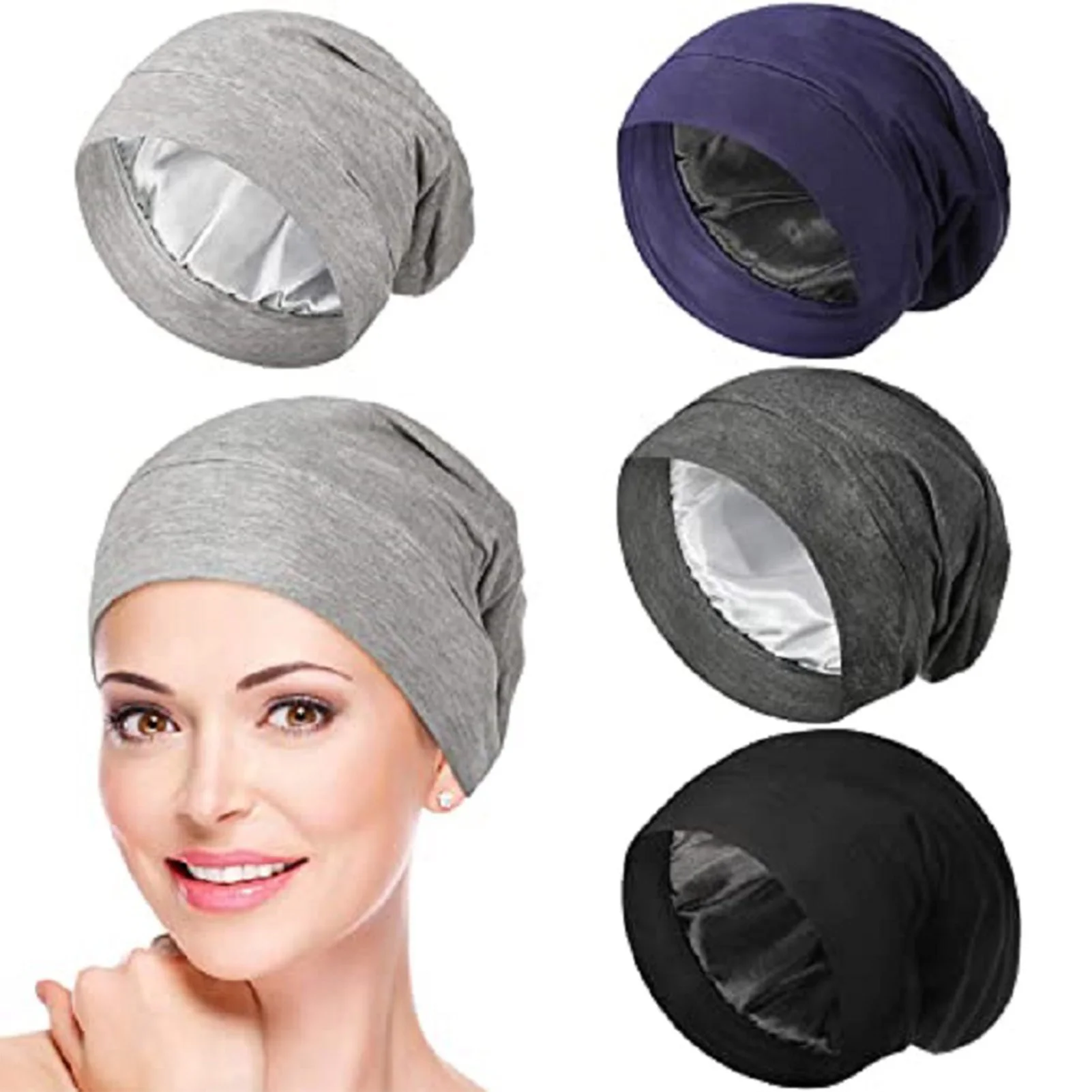 Silk Satin Bonnet Hair Cover Sleep Cap Adjustable Elastic Slouchy Beanie Hat Night Hair Cap for Curly Hair and Braids