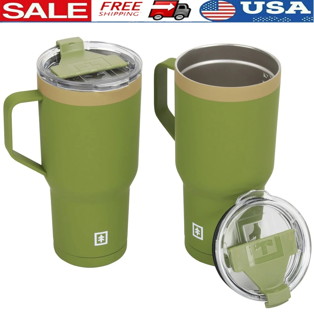 

Stainless Steel Insulated Tumbler 30oz 2-Pack with Leakproof Locking Lid Soft Touch Handle Non-Slip Base Outdoor Activities