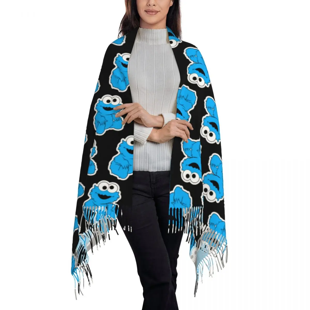 Cookie Monster (31) Scarf Tassel Scarves Women Soft Warm Shawls and Wraps Large Fall Winter Shawl Wrap