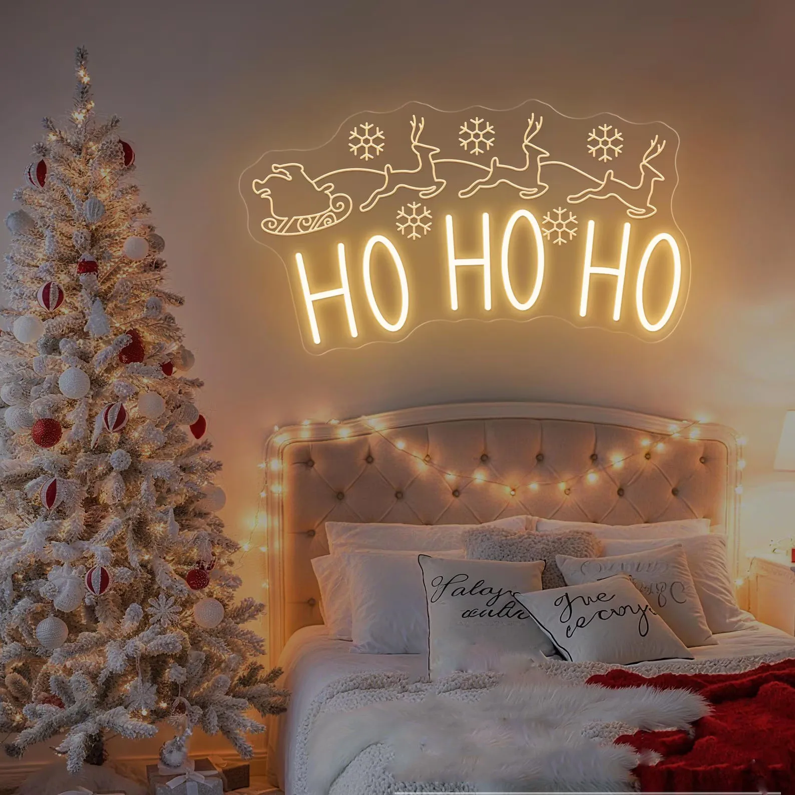 Ho Ho Ho Neon Sign,Christmas Decor Neon,Christmas Moose Sleigh Decor, Christmas Gifts,Christmas Wall Art,Business Neon Sign