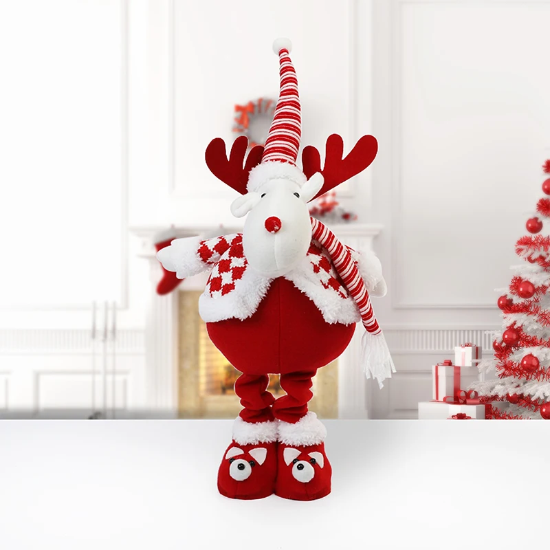 Christmas Decor Doll Red And White Santa Claus Snowman Reindeer Standing Telescopic Leg Doll Christmas Table Decor 2024 New Year