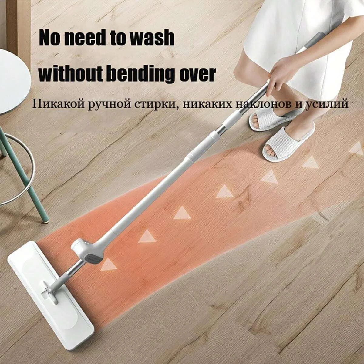 Microfiber Mop Large Flat Floor Mops with 6 Washable Mop Pads 360 ° Rotating Self Wringing Wet and Dust Mop Cleaning System