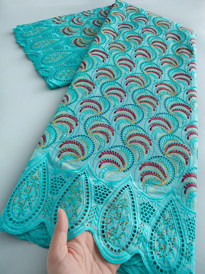 

Новое поступление 2025 года, африканская хлопковая кружевная ткань, высокое качество, швейцарская вуаль с нигерийскими камнями для шитья, кружевное женское платье «сделай сам», 5 ярдов