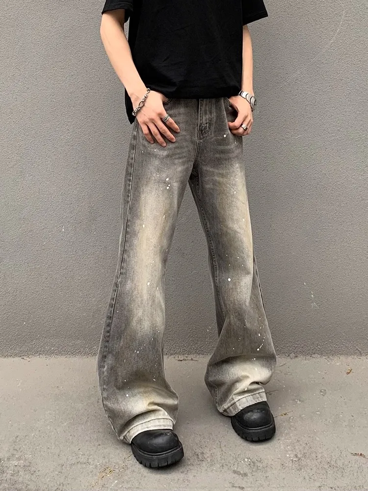 

Винтажные мужские узкие джинсы, капельные брюки, серая уличная одежда, широкие свободные мешковатые джинсы, модные джинсовые потертые прямые брюки-карго