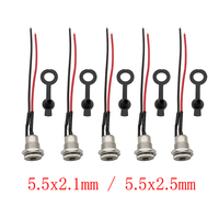 5Pcs DC099 DC Jack 5.5 x 2.1mm / 5.5 x 2.5mm DC Power Female Socket Threaded Panel Mount Connector with 20AWG Wire Cable and Cap