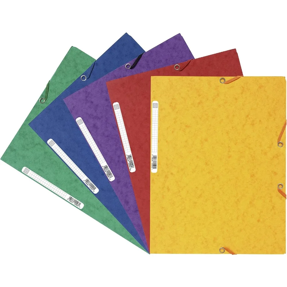 10 chemises à élastiques - Pochettes à 3 rabats - En carton couché 400 g/m² - Dimensions 24 x 32 cm pour documents au format A4 - 5 couleurs assorties