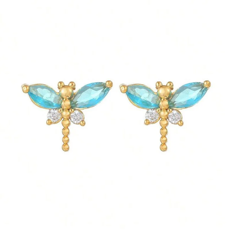 Insect Stud Earrings for Women Zircon Dragonfly Earrings Small Exquisite Design Jewelry Female Simple Accessories Girls Gift