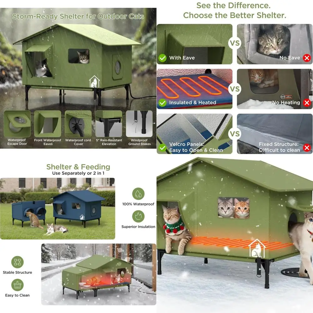 

Большой водонепроницаемый изолированный уличный кошачий домик, складной с аварийной дверью, подушка с подогревом для зимнего укрытия