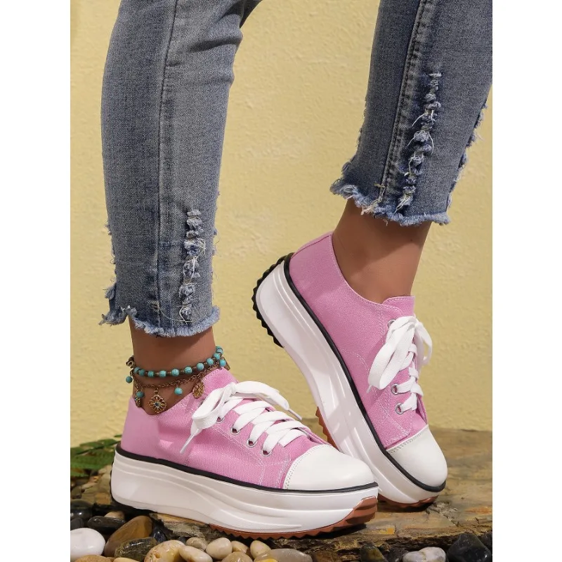 yellow pink blue Women Canvas Sneakers Women Casual Shoes Women Sneakers Shoes Flat Lace-Up Zapatillas Mujer Chaussure Femme 42