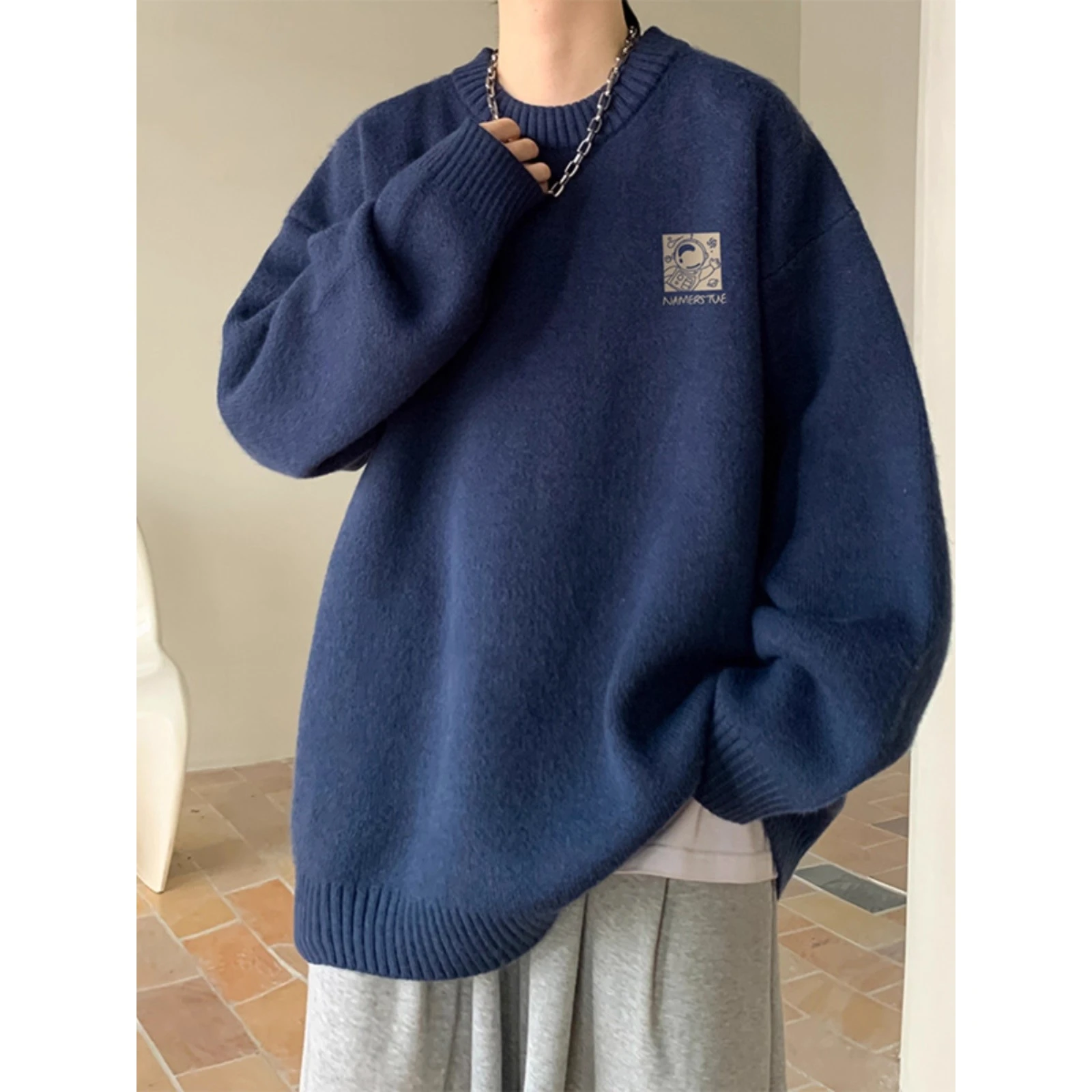 

Очень большой 300 Pou Lazy Sle k, синий круглый свитер Ne, мужской зимний теплый мягкий вязаный джемпер, модная верхняя одежда для пар