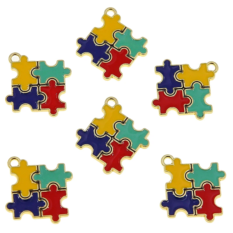 50Pcs 3Styles Charms Enamel Autism Awareness Hot Selling Jigsaw Puzzle Pendant Fit DIY Jewelry Bracelet & Necklace Making