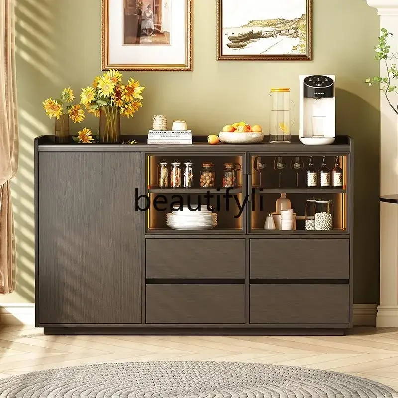 GG Modern Rock Slab Sideboard High-End Light Luxury Solid Wood Home Living Room Side Cabinet Wall-Mounted Chest of Drawers