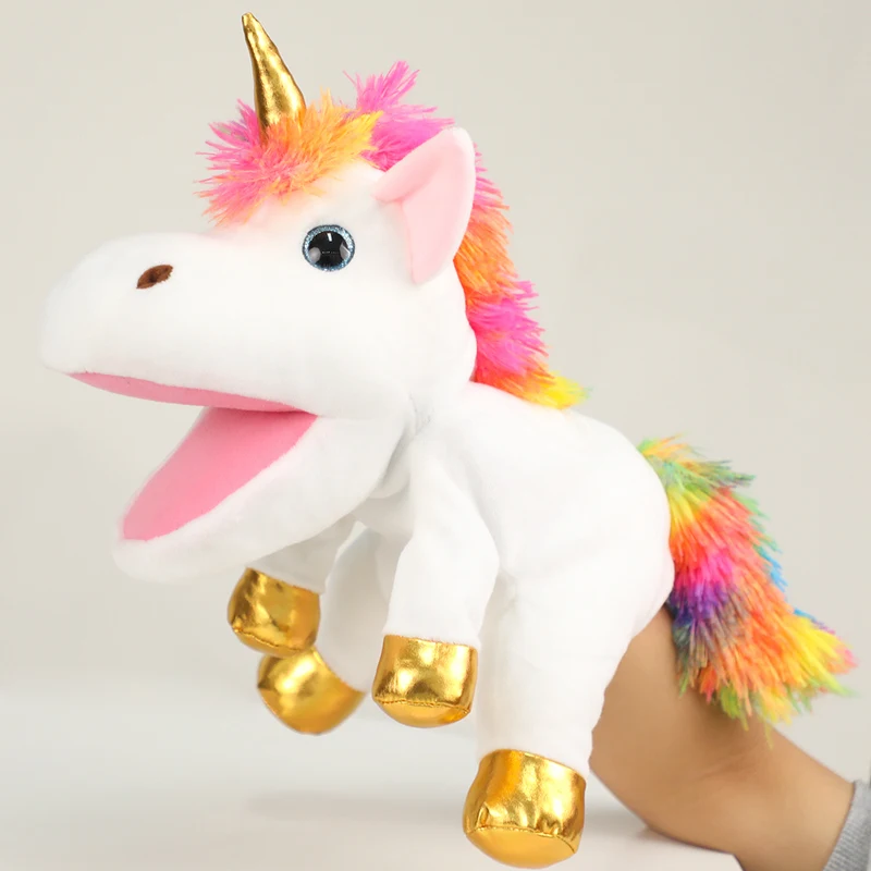 Kreative 30cm Einhorn Ente Drachen Handpuppe Puppen Tier pädagogische Inspiration Regenbogen Spielzeug Baby Schlaf beschwichtigen Geburtstags geschenk