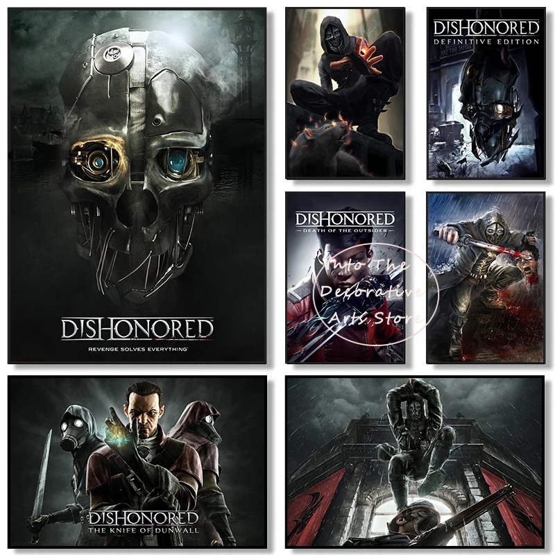 Classic Hit Game Dishonored 1-2 Character Action Poster Prints Canvas Painting Wall Art Picture Living Room Cafe Club Home Decor