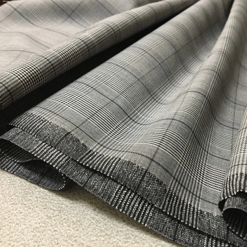 Spring  Autumn British Style Gray Prince Plaid Fine Wool Fabrics Strong Twist Wool Crisp Stylish Suit Trousers Vest Fabric