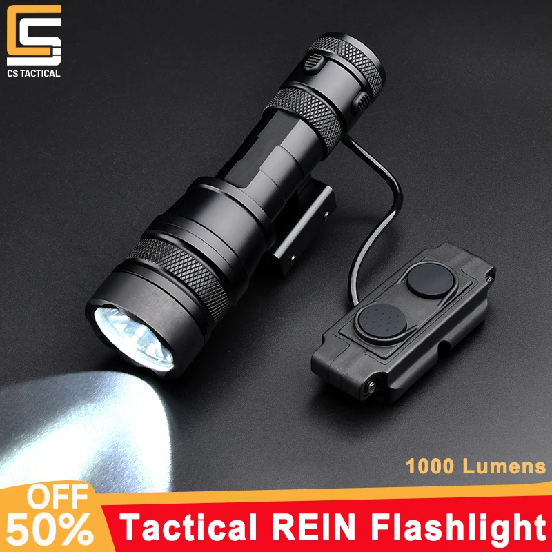 Tactical REIN High Power 1000lumen Metal Flashlight Hunting Airsoft Weapon Accessories With Picatinny Rail Dual function switch