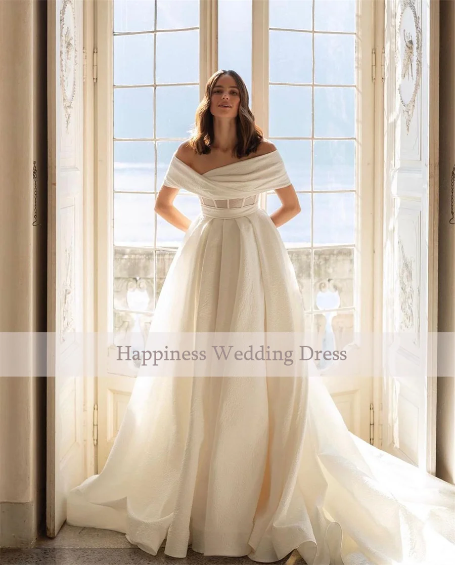 カスタマイズされたオフショルダーコルセットシースルーフロントハイスプリットウェディングドレスAラインバックレスとジッパーカスタムメイドイブニングドレス