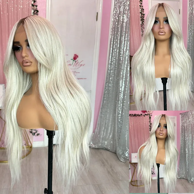 Long Blonde Wigs Icy White Blonde Women Lace Front Wigs Natural Wave Wigs on clearance sale Synthetic Drag Queen Hair Pieces Wig