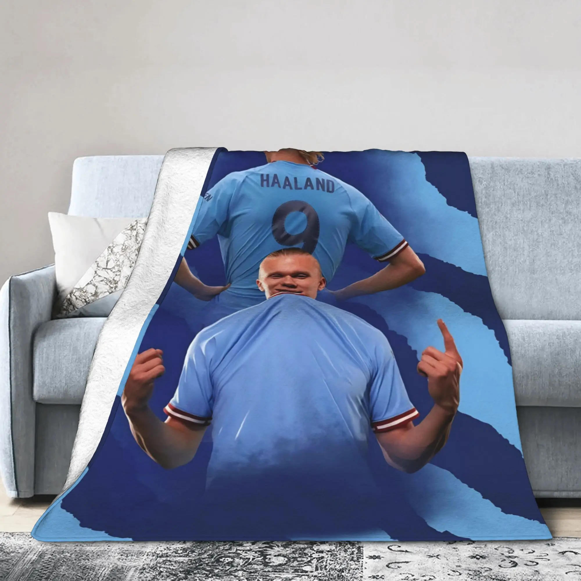 Haalands Flannel Throw Blanket Number 9 Football Soccer Blanket for Bed Couch Soft Plush Thin Quilt