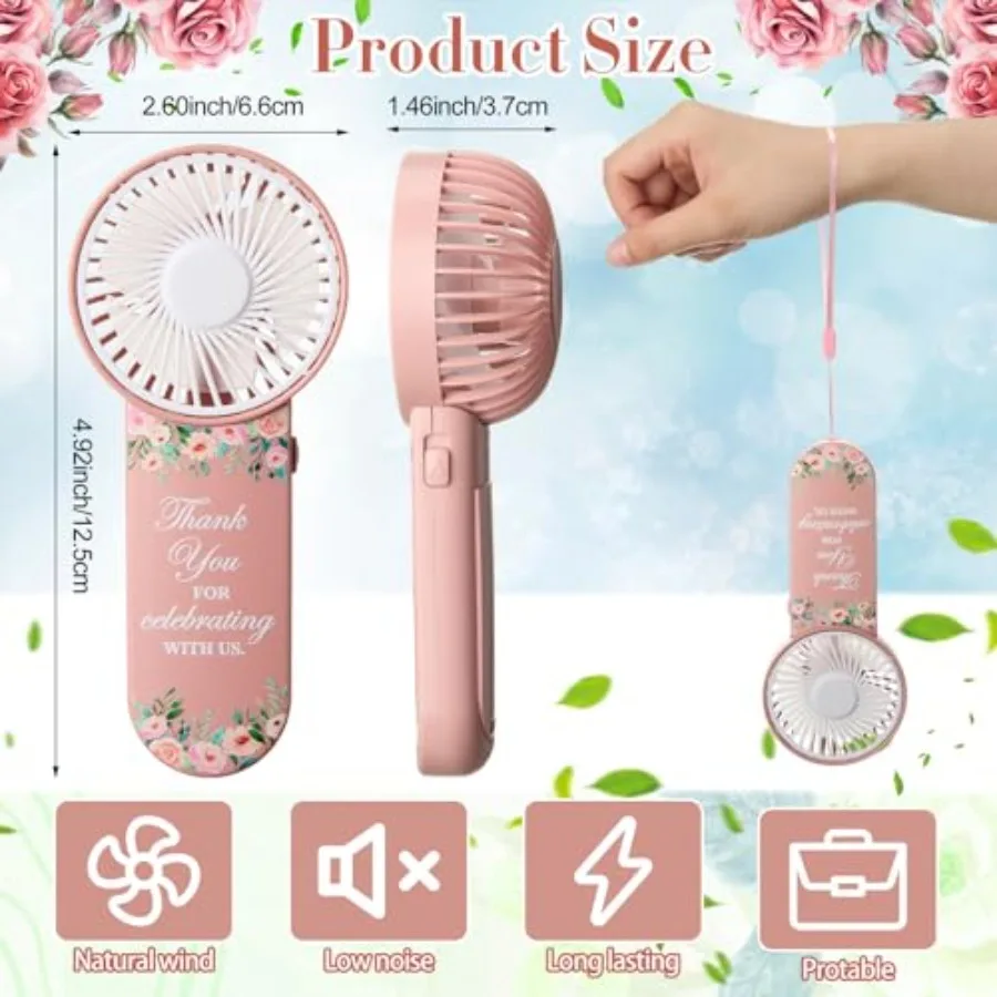 50pcs Wedding Handheld Fans for Guest Mini Portable Fans Bulk Thank You for Celebrating with Us Gifts for Summer Bridal Shower view 2