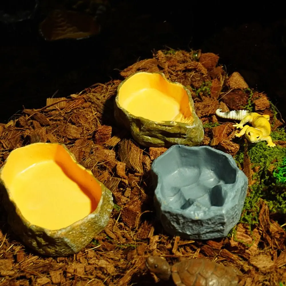 Multifunktionaler Reptilien-Futternapf, mehrfarbig, Baumstumpfform, Reptilien-Badewanne, leicht zu reinigen, Kunststein-Mikrolandschaftsbecken – Detail 4