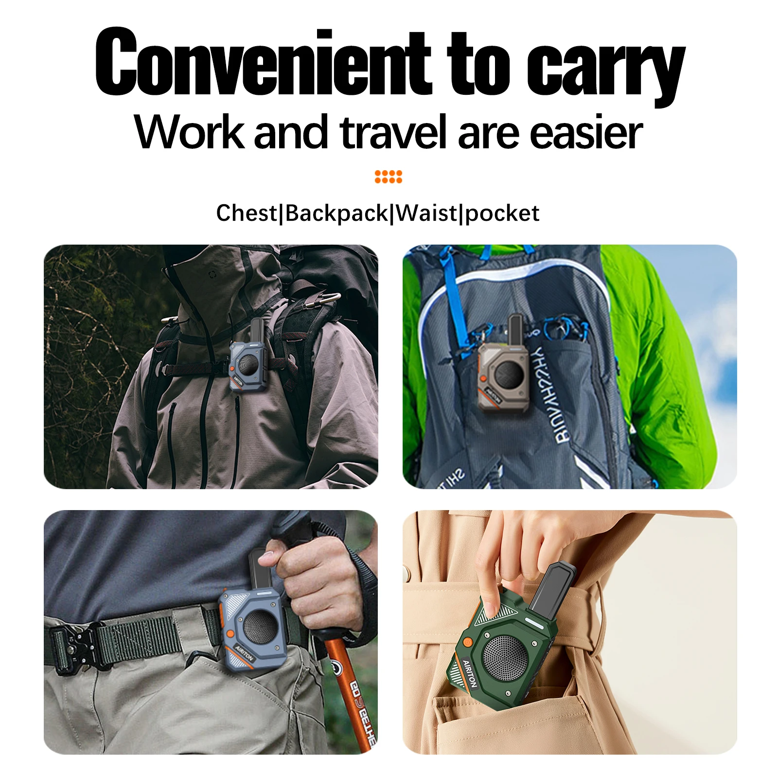 AIRITON AI-168 جهاز اتصال لاسلكي صغير FRS/PMR عالي الطاقة متعدد الوظائف VOX حر اليدين NOAA تنبيه الطقس راديو خفيف الوزن