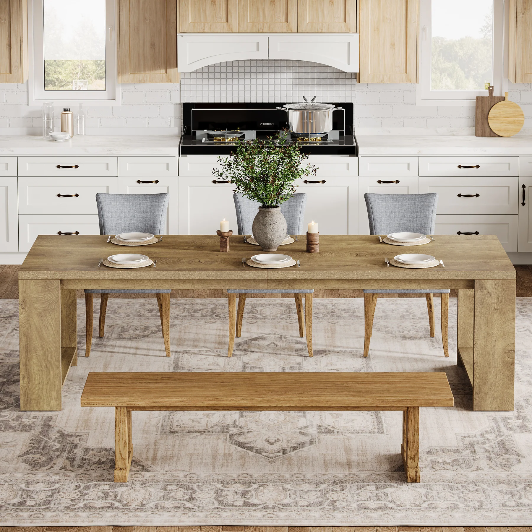 طاولة طعام Tribesigns مقاس 86.61-بوصة تتسع لـ 6-8 أشخاص، طاولة مطبخ حديثة وضيقة وطويلة مع قاعدة قاعدة #2