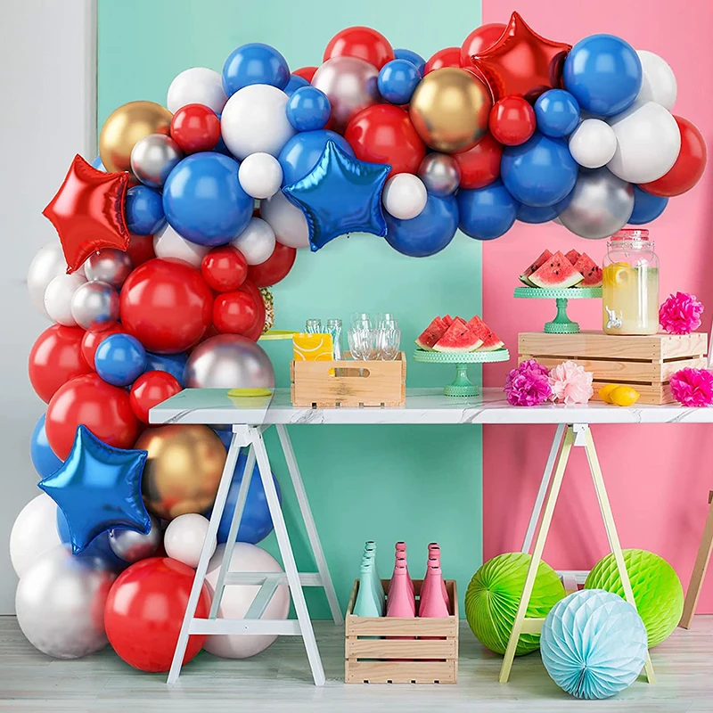 80Pcs Blue White Red Balloon Chain Cake Store Display Air globos Arch Kit Boys And Girls' Birthday Party Baby Shower Decorations